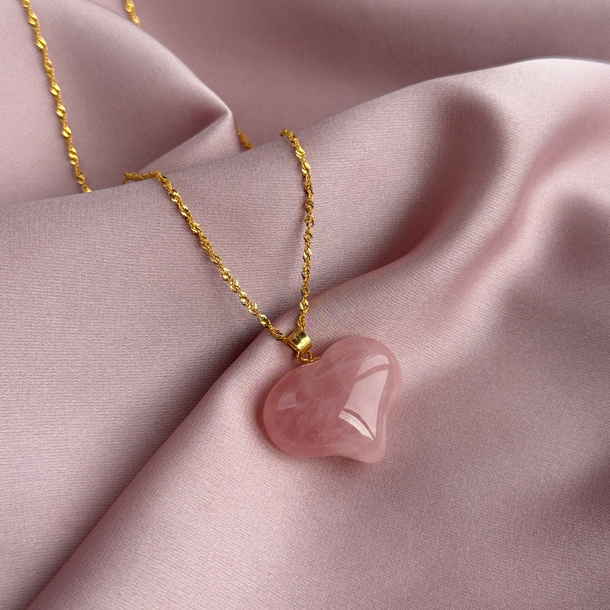 Natural Deep Pink Madagascar Rose Quartz Heart Pendant | Gold & Silver