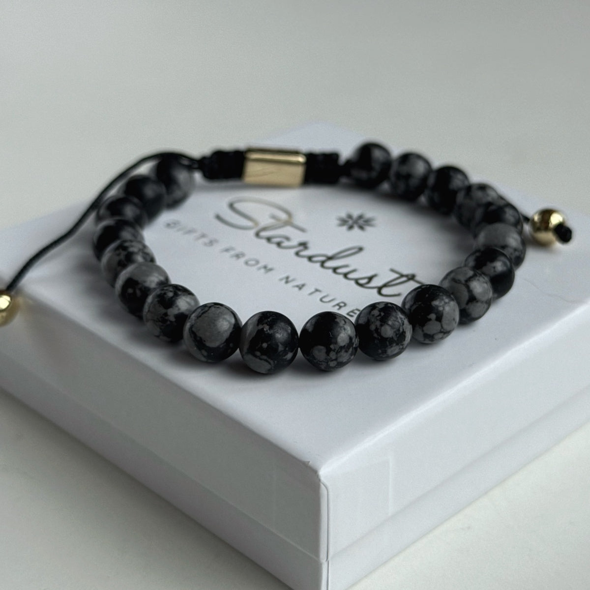 Men’s Snowflake Obsidian Bracelet | 18K Gold & Adjustable