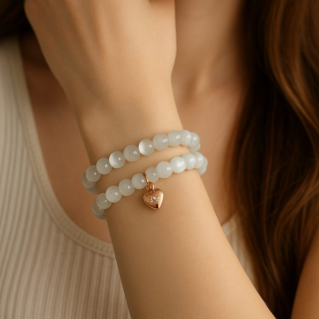 White Cat's Eye bracelet set
