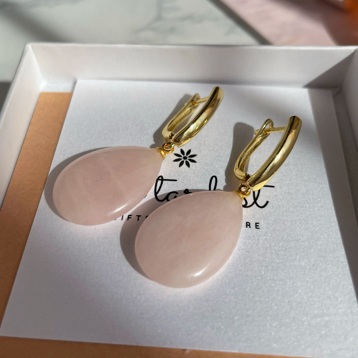 Rose Quartz drop earrings gold