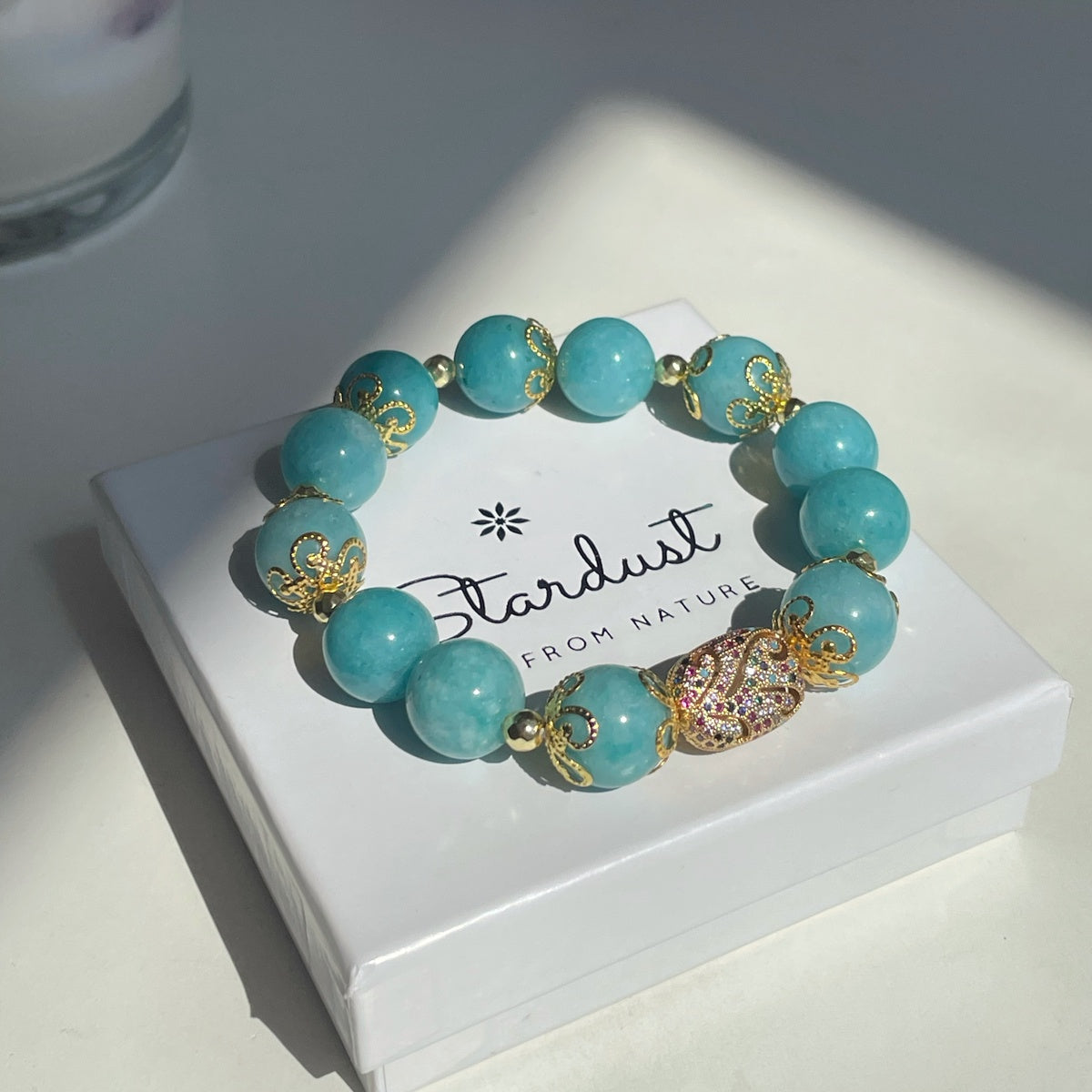 Luxury Amazonite Bracelet | Gold Filigree & Colorful Zircon Accents