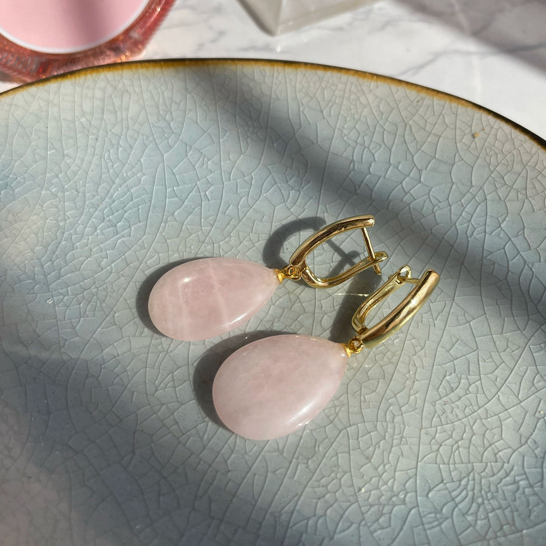 Rose Quartz drop earrings gold