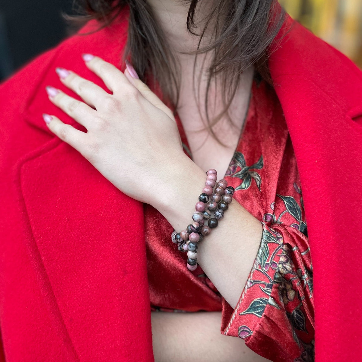 Triple wrap Rhodonite Bracelet for woman