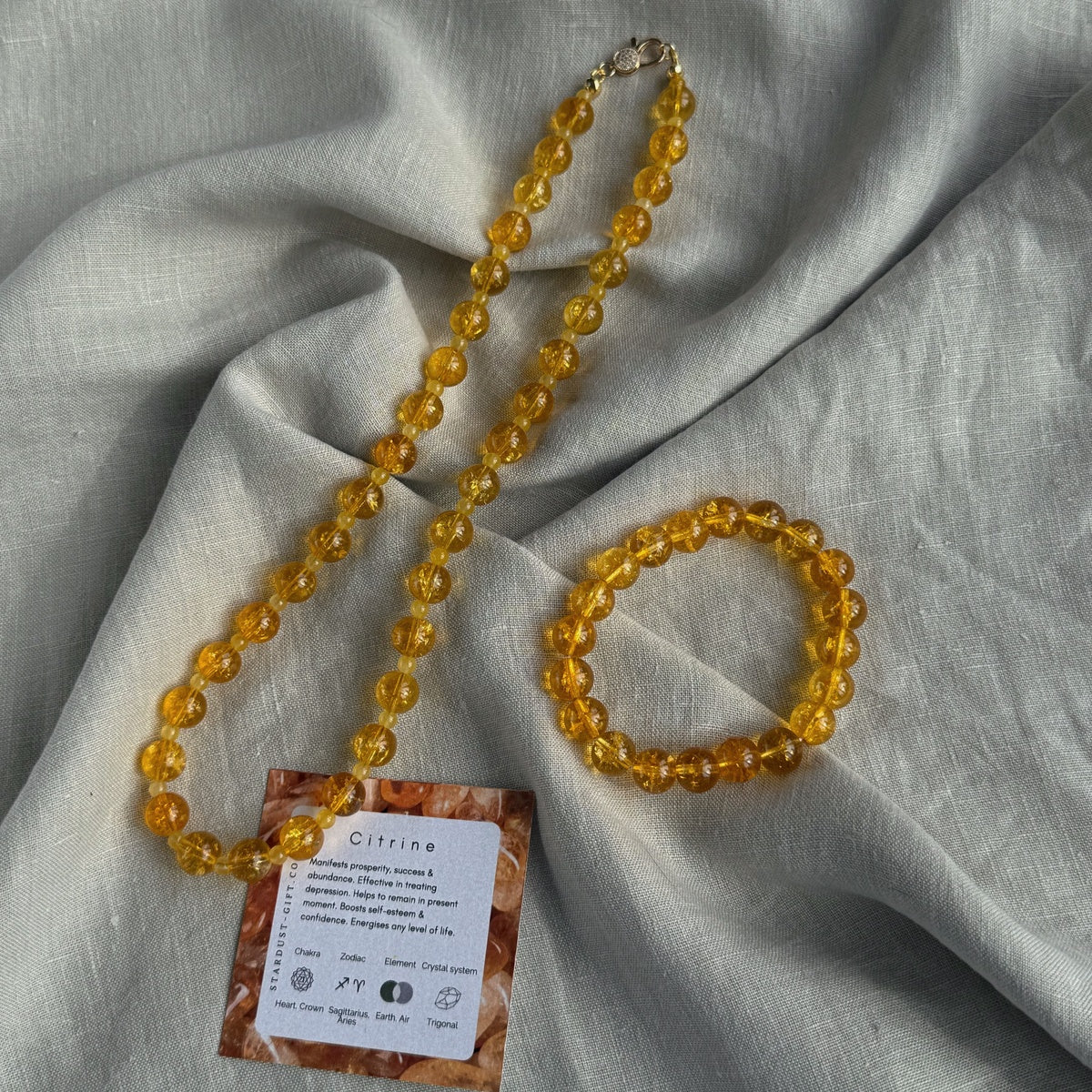 Natural Unheated 10mm Citrine Bead Necklace