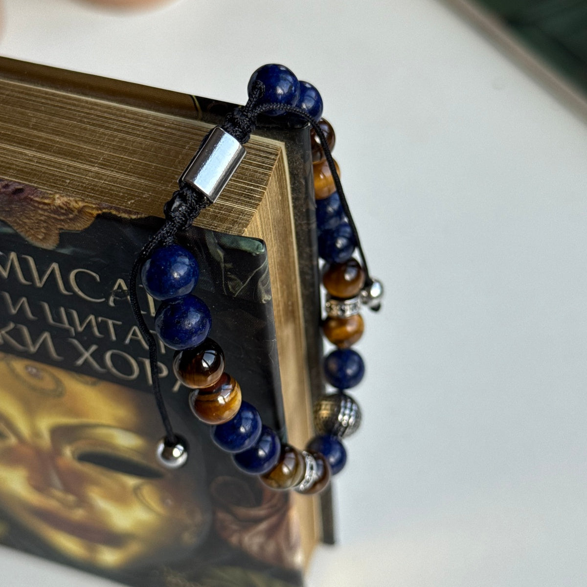Luxury Men’s Bracelet with Lapis Lazuli & Tiger Eye | Center Bead with Zircons