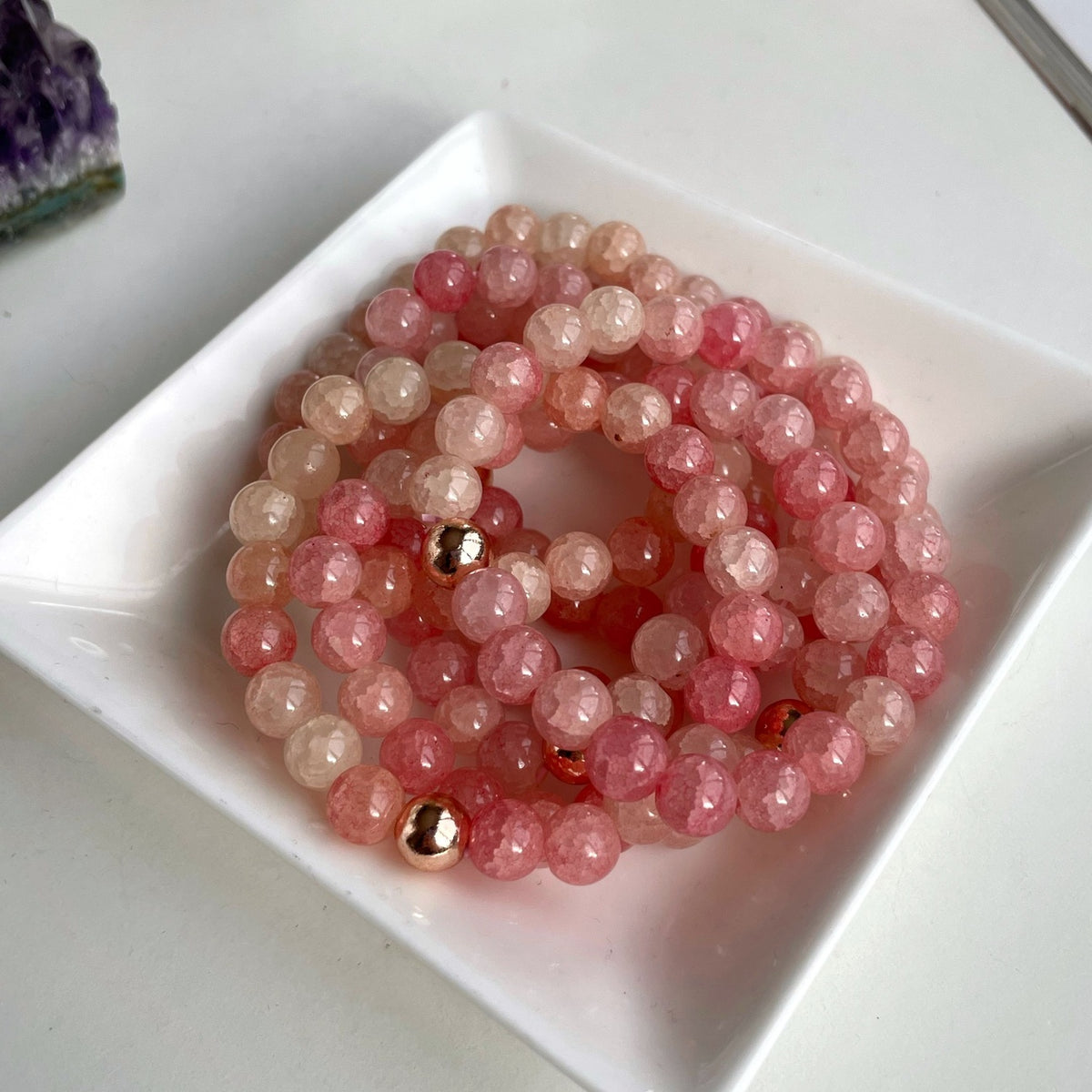 Strawberry Quartz Bracelet | Delicate Pink Gemstone & Rose Gold