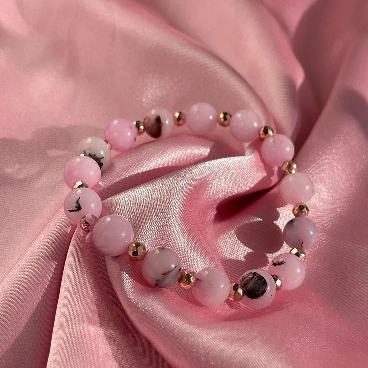 Pink Rhodonite Bracelet | Natural Gemstone & Rose Gold Hematite
