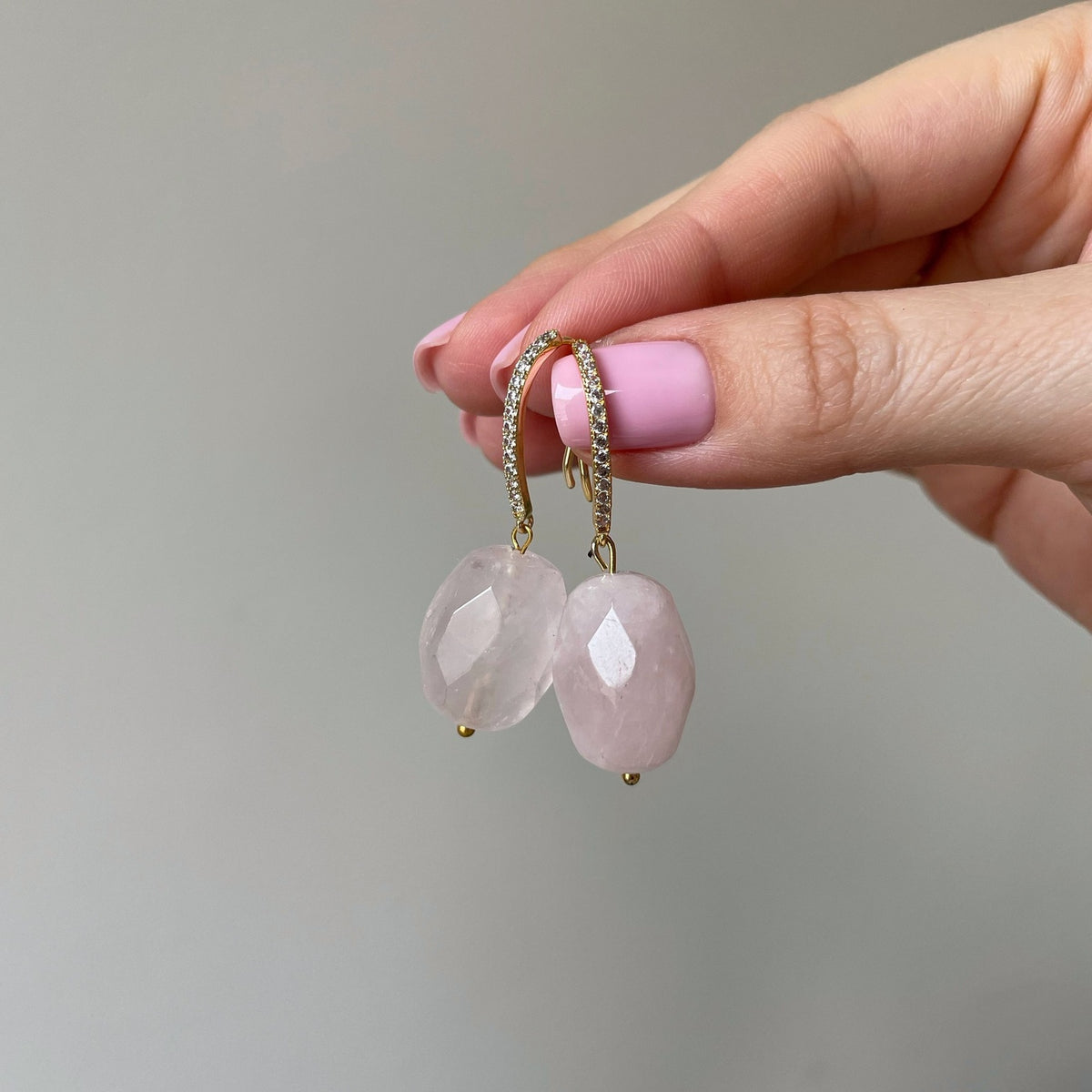 Rose Quartz Drop Earrings with Cubic Zirconia | Masterpiece