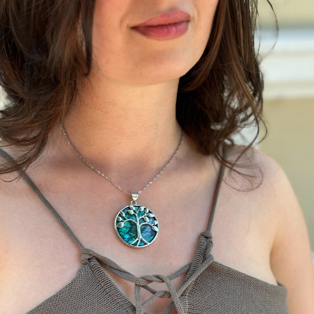 Large Abalone Shell Tree of Life Pendant Necklace | Boho Spiritual Jewelry