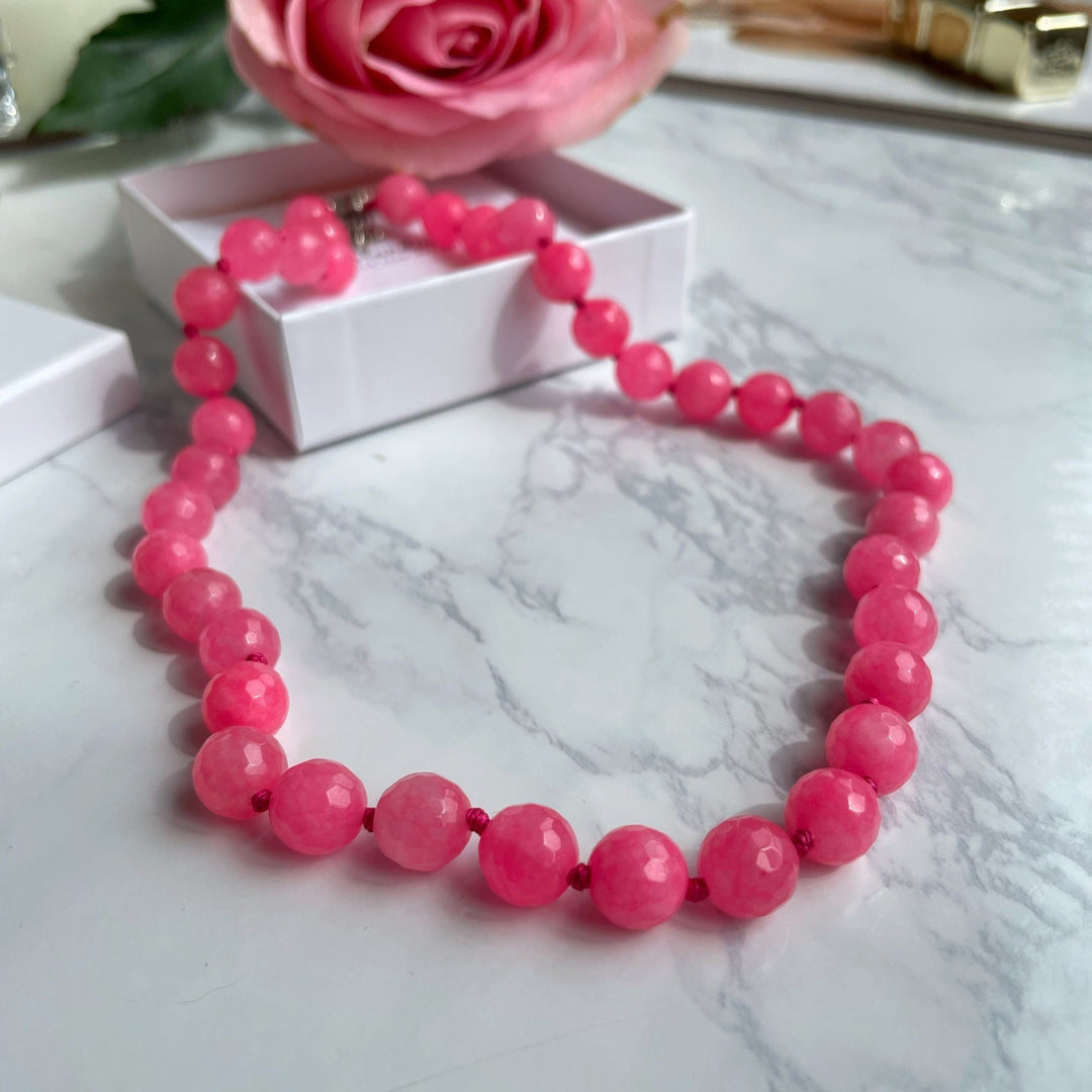 Pink Agate beaded necklace