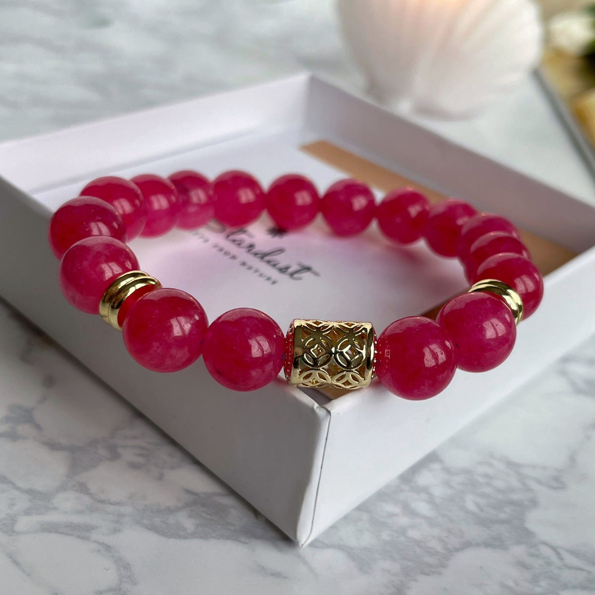 Hot Pink Jade Bracelet | 18K Gold-Plated Beaded Jewelry