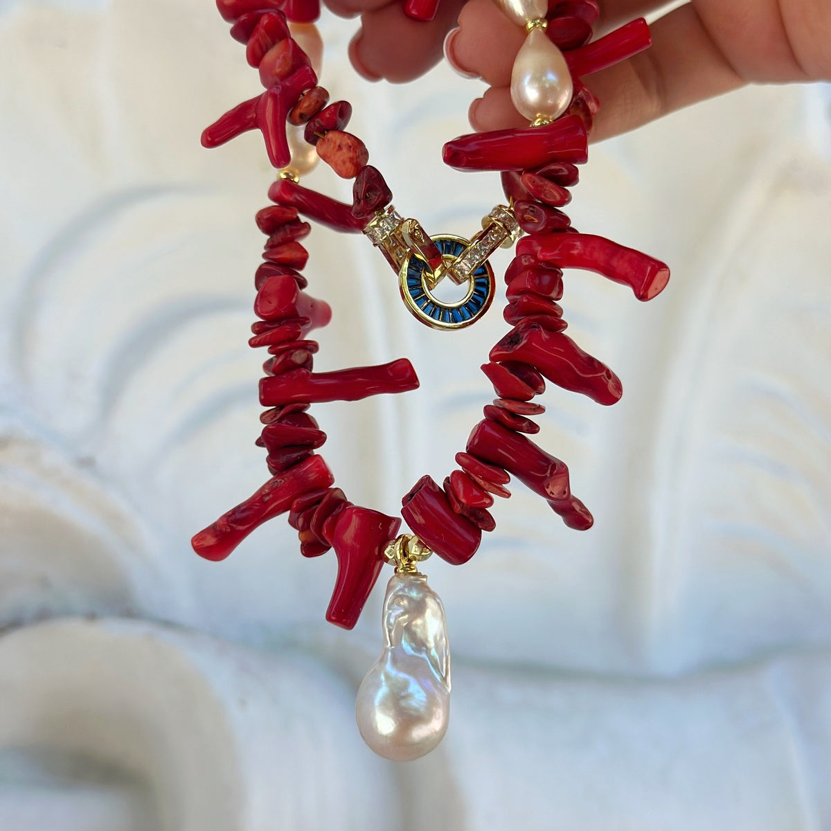 Statement Red Coral & Baroque Pearl Necklace