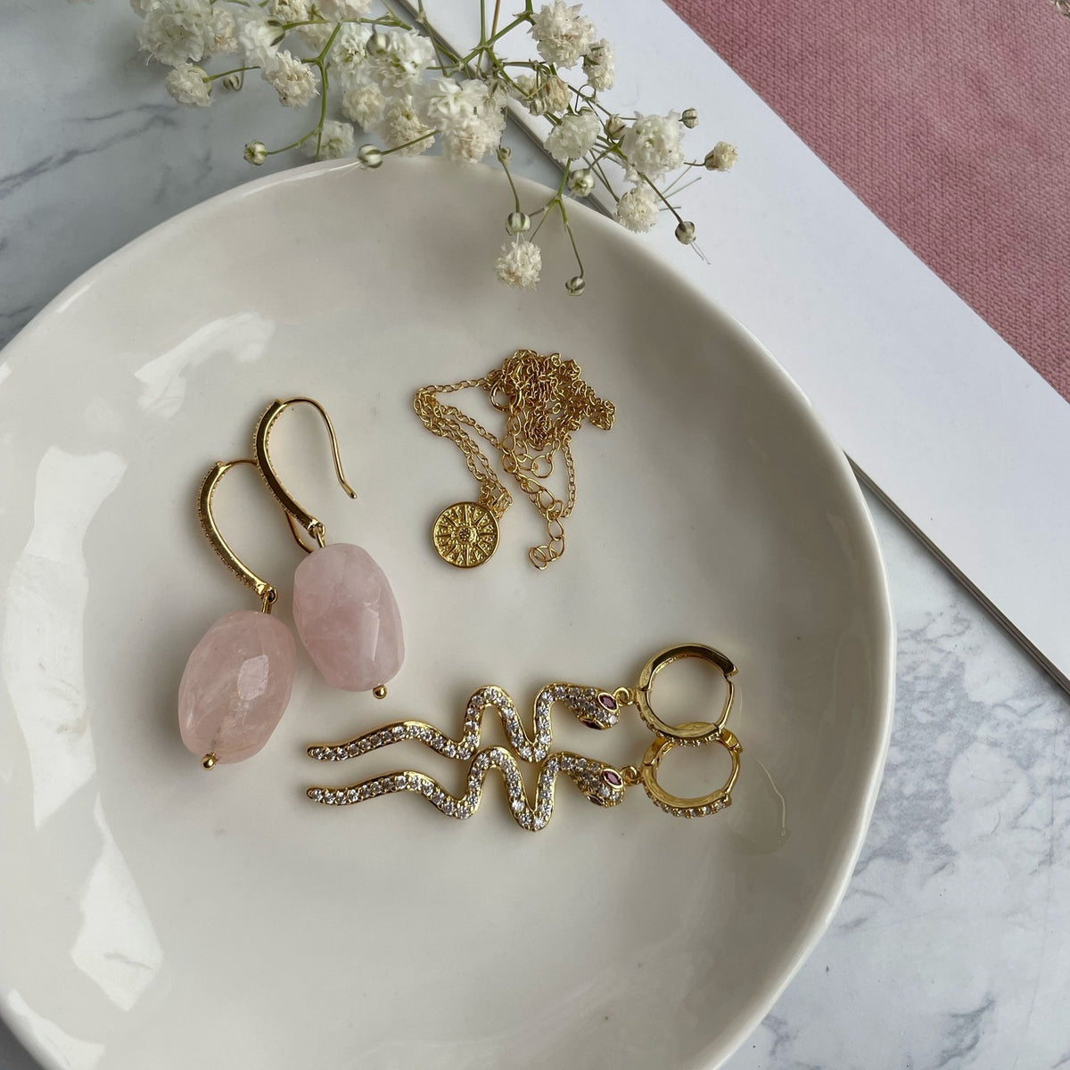 Rose Quartz Drop Earrings with Cubic Zirconia | Masterpiece