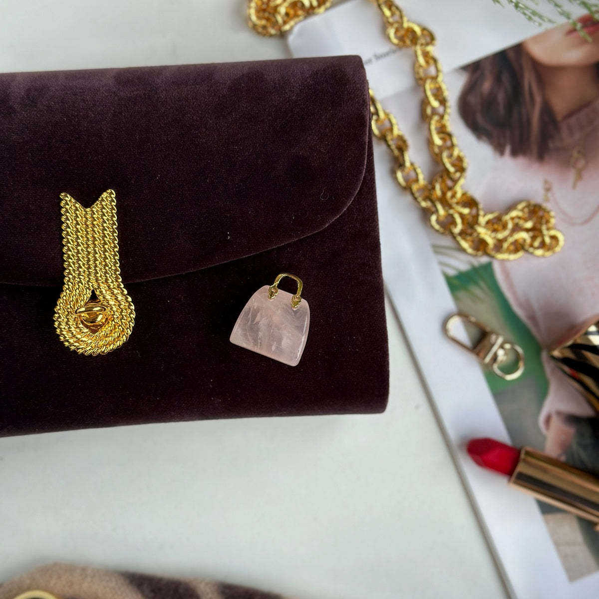 Modern Gemstone Handbag Keychain | Mini Crystal Bag Charm