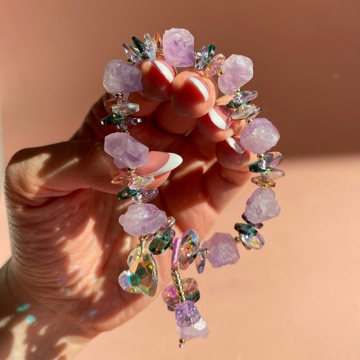 CRYSTAL DREAM | Raw Amethyst Bracelet with Iridescent Crystal Charms