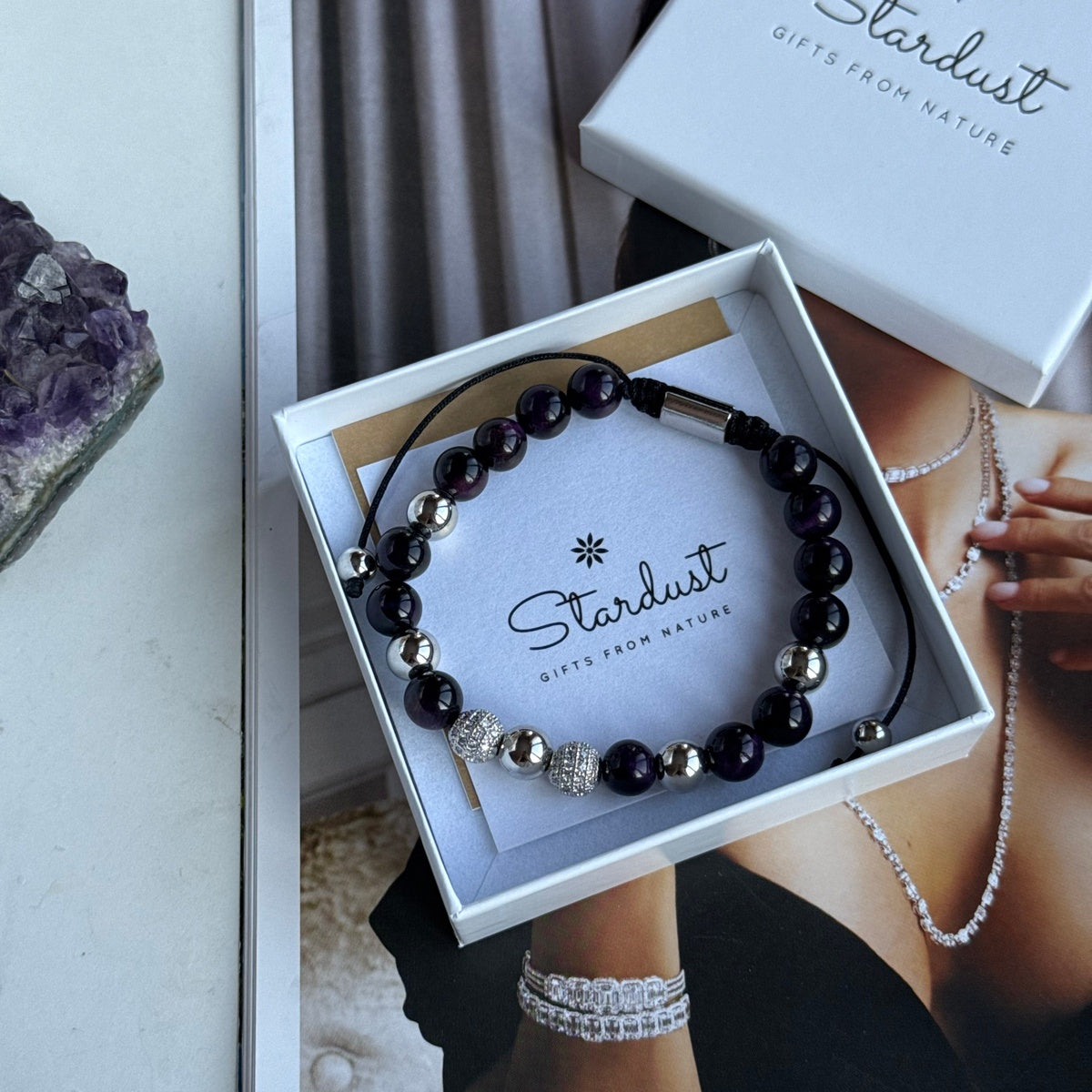 Luxury Men’s Bracelet Purple Tiger Eye Bracelet for Him
