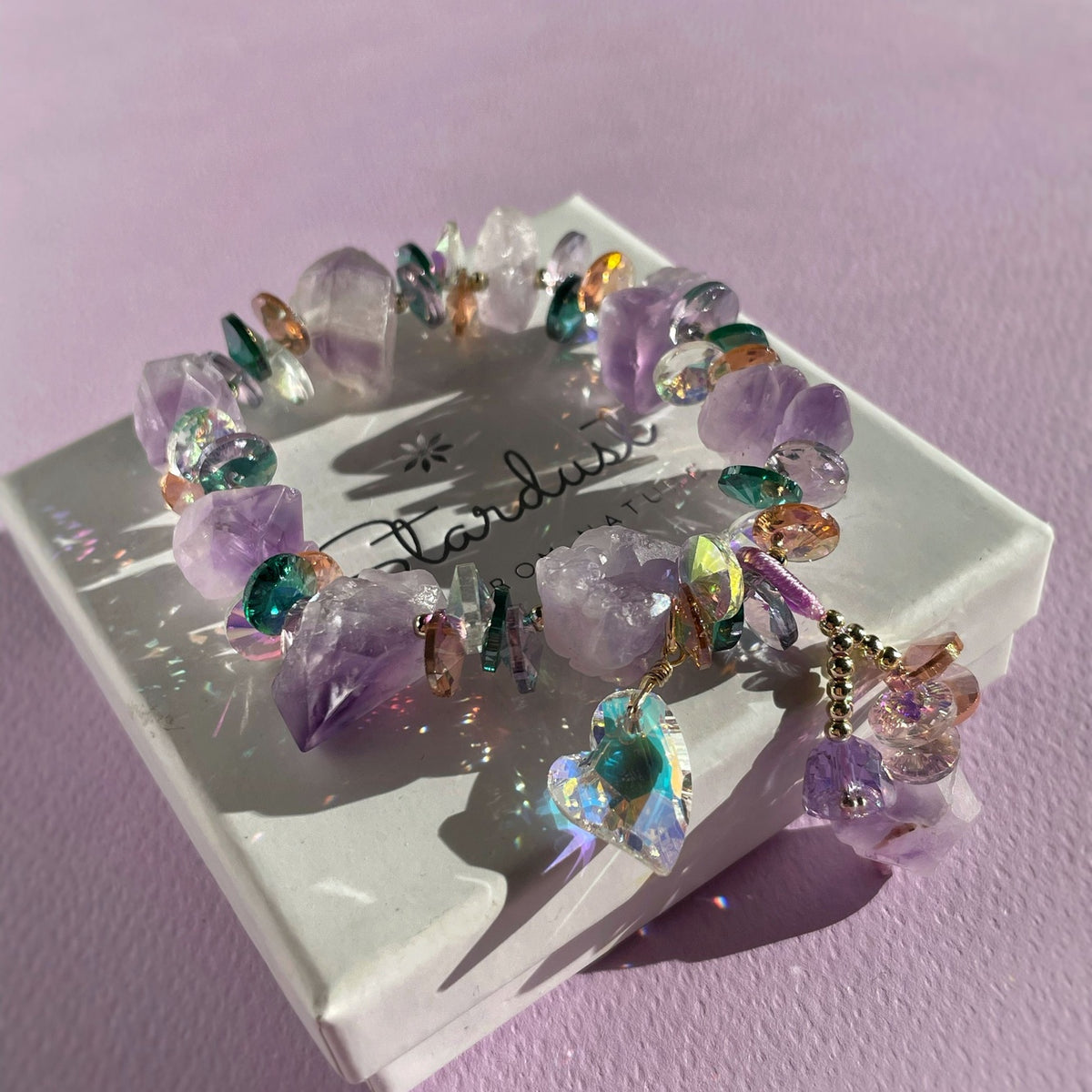 CRYSTAL DREAM | Raw Amethyst Bracelet with Iridescent Crystal Charms