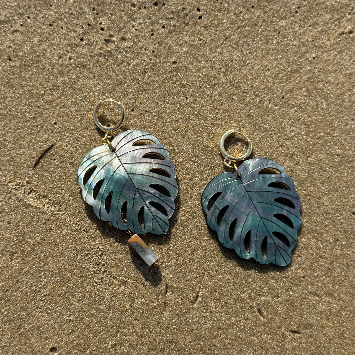 Abalone Shell Monstera Leaf Earrings
