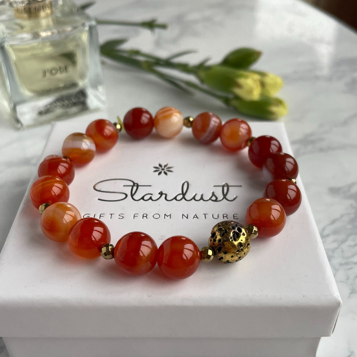 RADIANCE Carnelian Bracelet | Natural Orange Gemstone & Gold Hematite