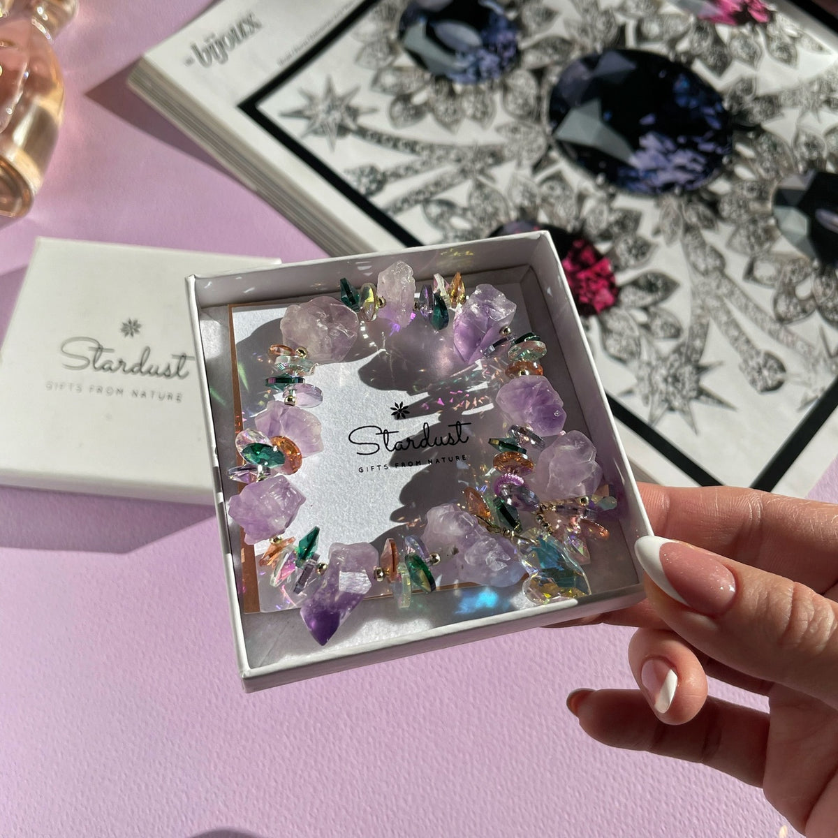 CRYSTAL DREAM | Raw Amethyst Bracelet with Iridescent Crystal Charms
