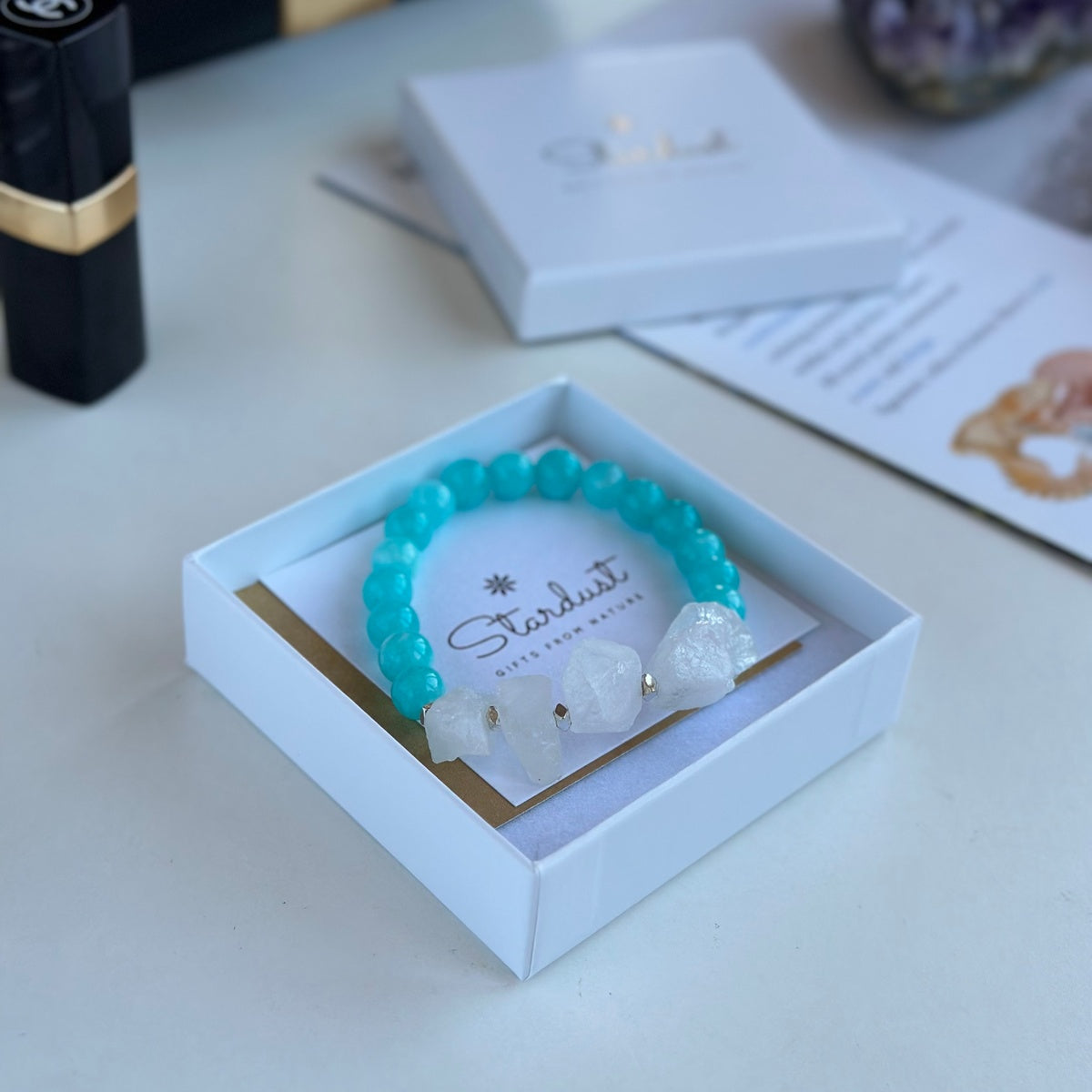 Blue Agate & Raw Clear Quartz Bracelet