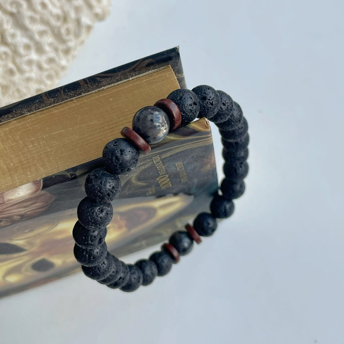 Men’s Lava Stone & Labradorite Bracelet | Coconut Wood