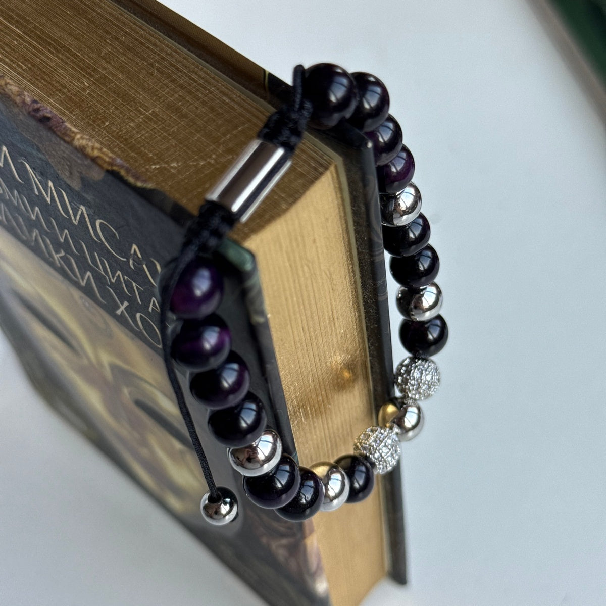 Luxury Men’s Bracelet Purple Tiger Eye Bracelet for Him | Zircon Centerpiece