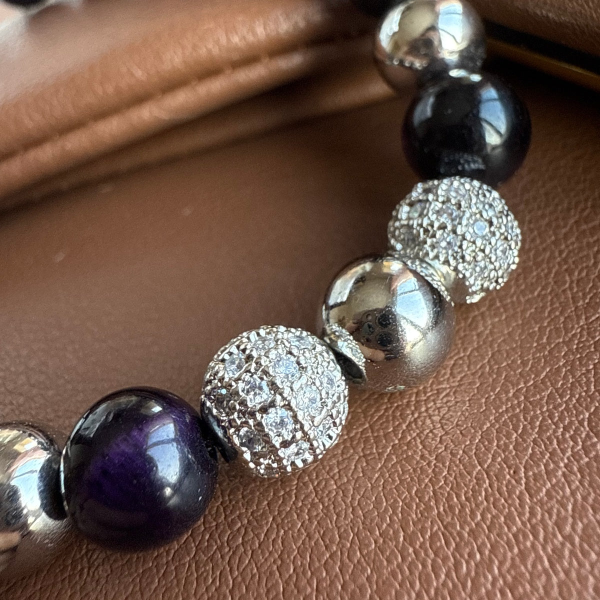 Luxury Men’s Bracelet Purple Tiger Eye Bracelet for Him | Zircon Centerpiece