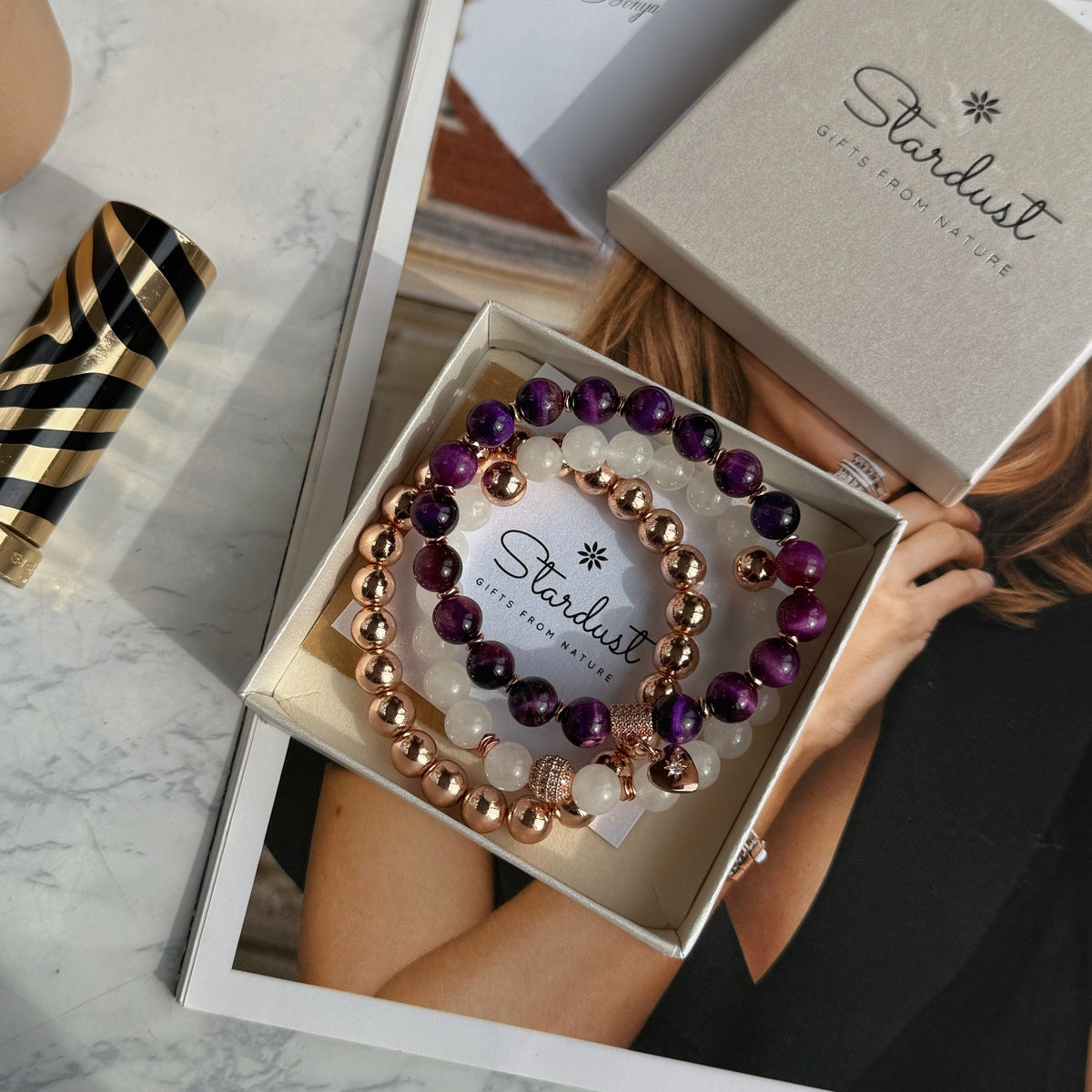 Purple Natural Stone Bracelet Set