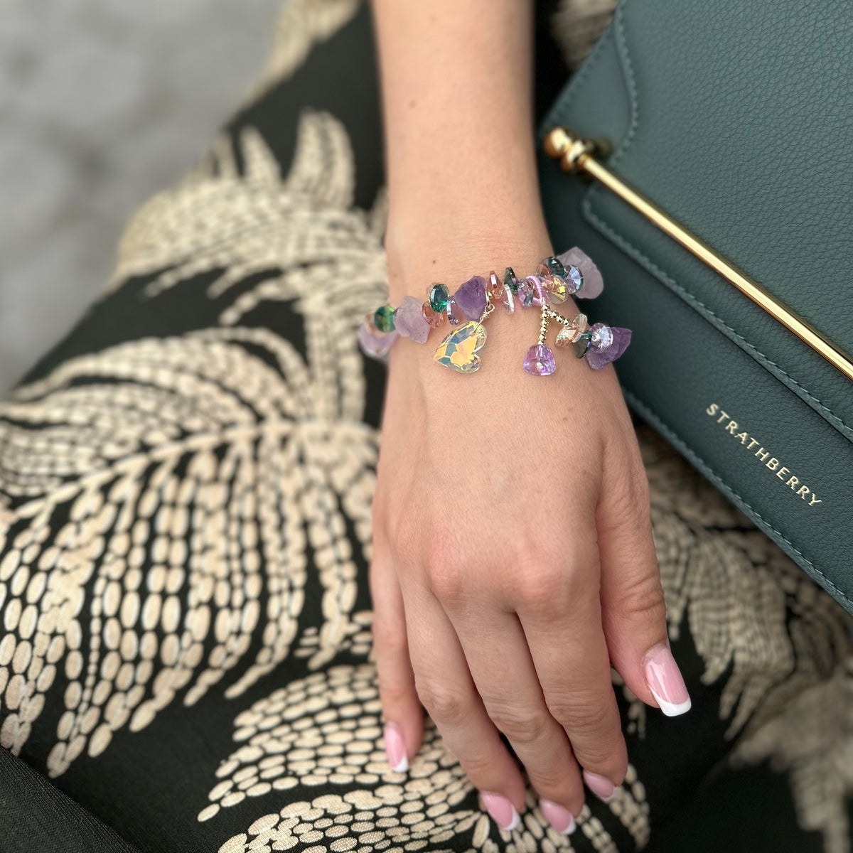 CRYSTAL DREAM | Raw Amethyst Bracelet with Iridescent Crystal Charms