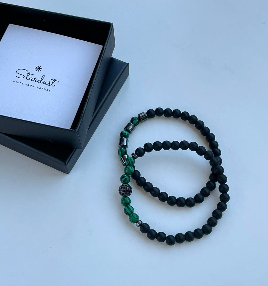 Green malachite mens bracelet set