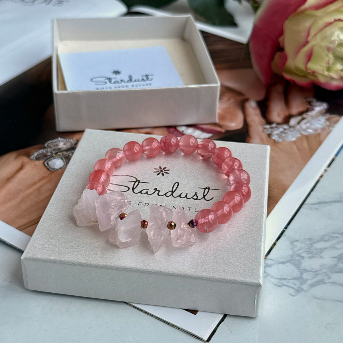 Rose Aura | Cherry Quartz & Raw Rose Quartz Bracelet