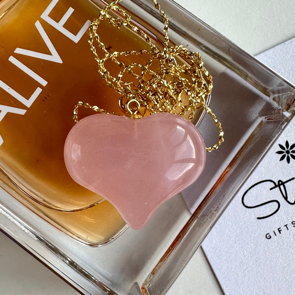 Natural Deep Pink Madagascar Rose Quartz Heart Pendant | Gold & Silver