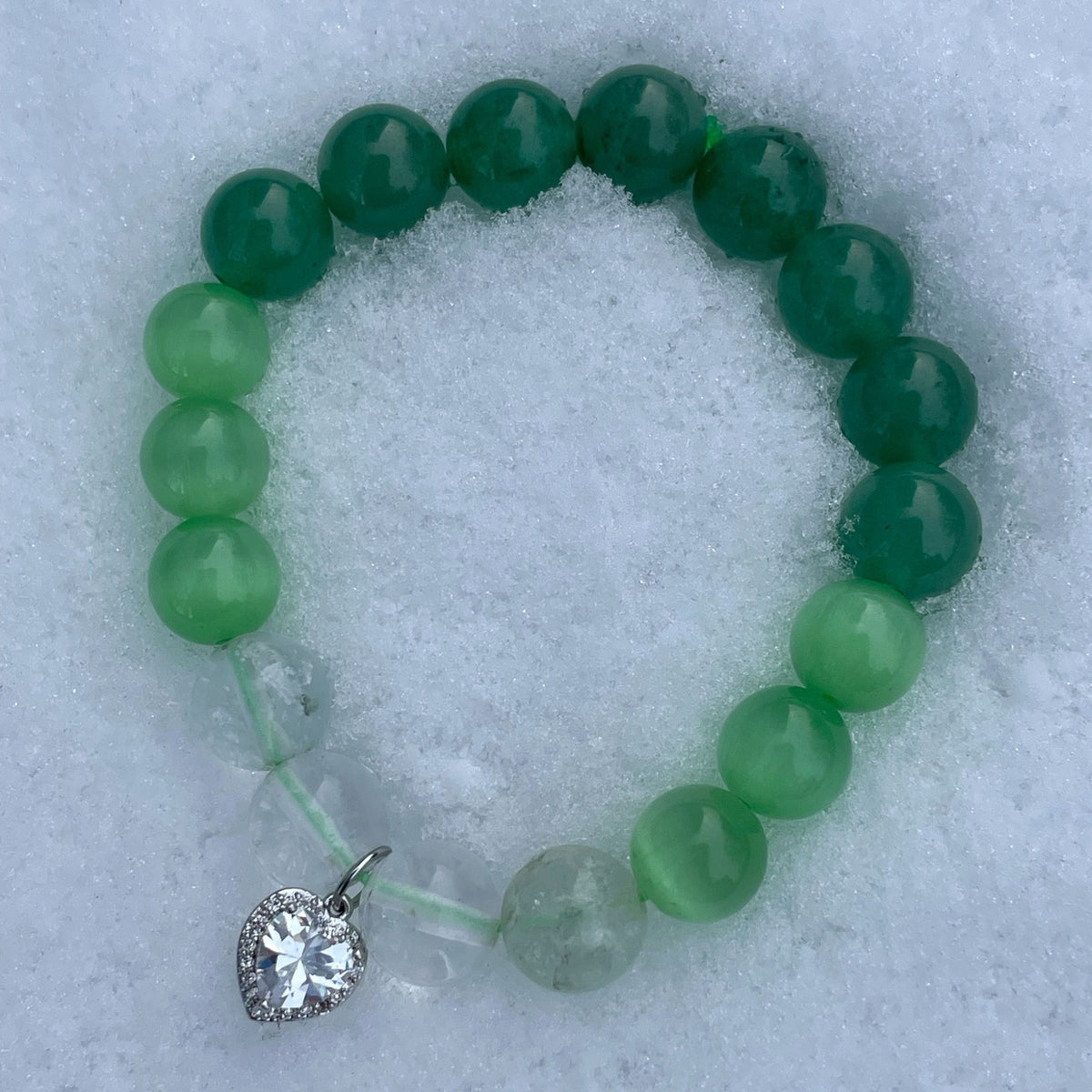 GREEN HARMONY | Aventurine & Clear Quartz Bracelet with Heart Charm