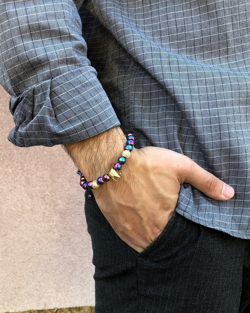 NEO CHROME | Men’s Iridescent Blue & Pink Zircon Bracelet