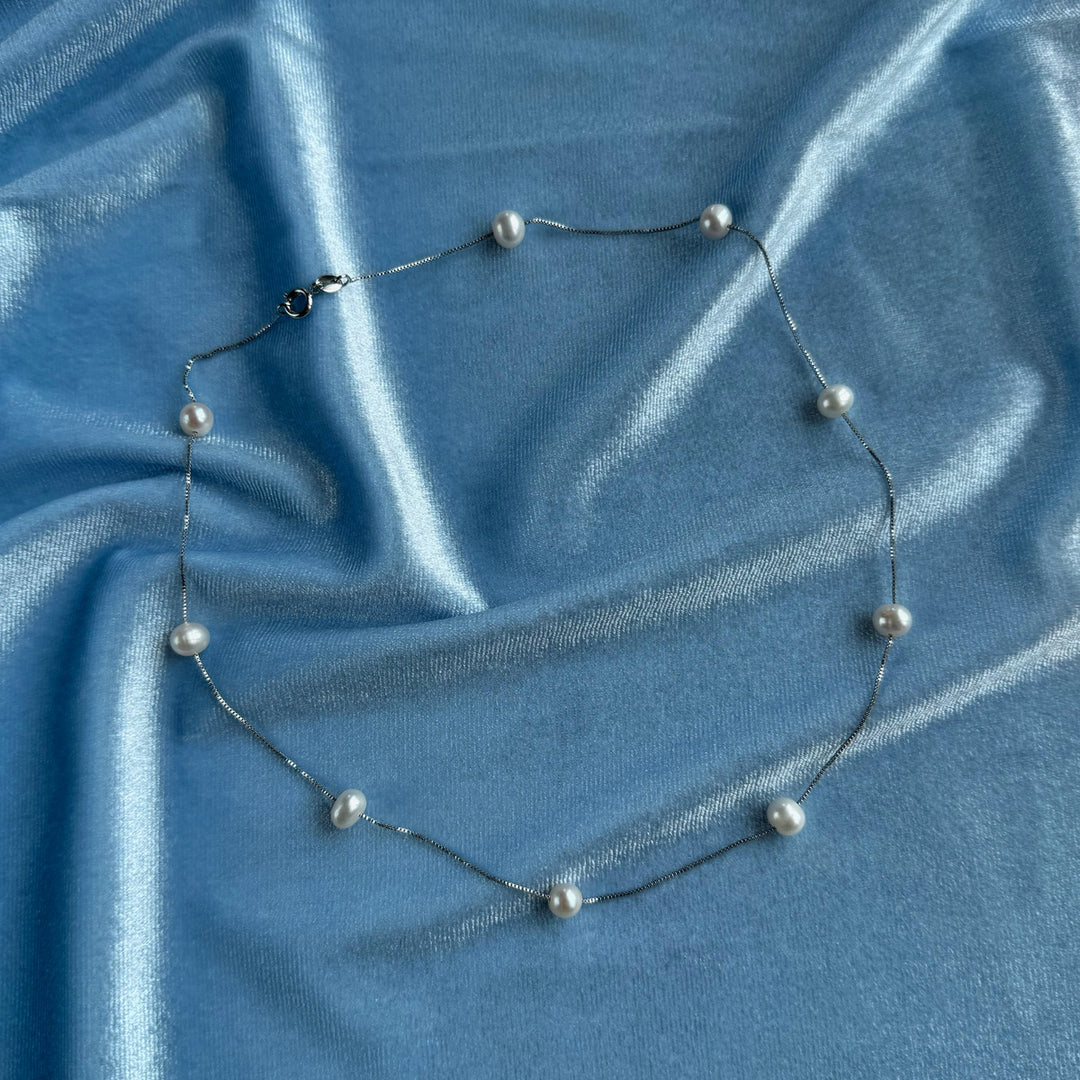 White Pearl Necklace & Bracelet on Sterling Silver