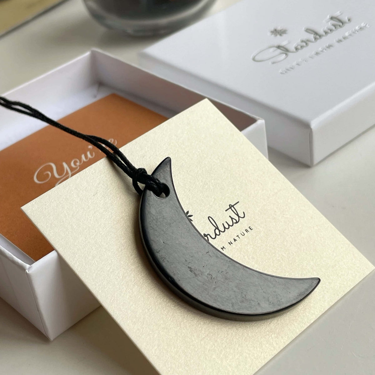 Natural Shungite Moon Pendant