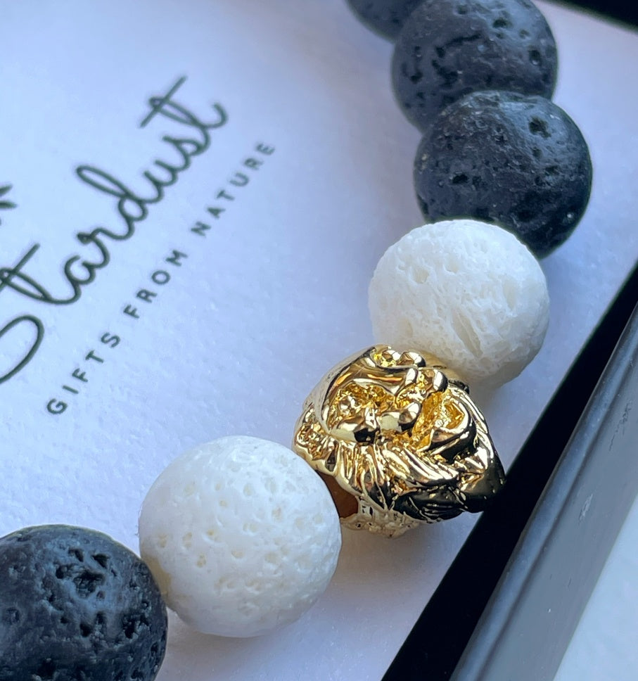 Luxury lava stone lion head bracelet