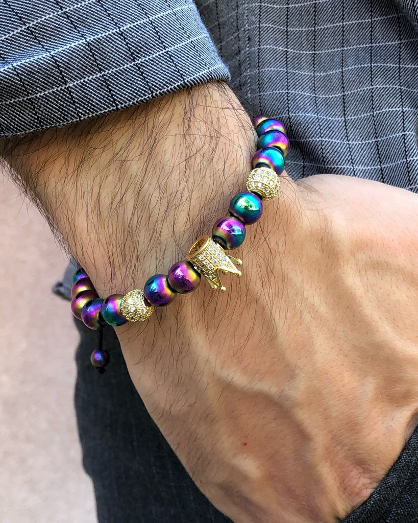NEO CHROME | Men’s Iridescent Blue & Pink Zircon Bracelet