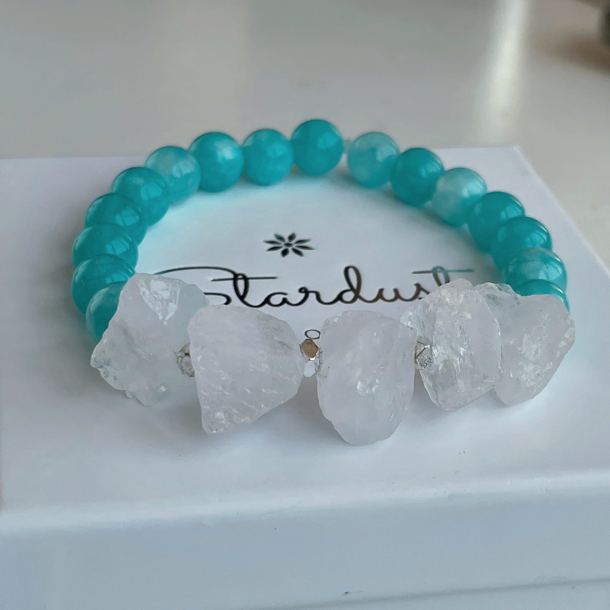 Blue Agate & Raw Clear Quartz Bracelet