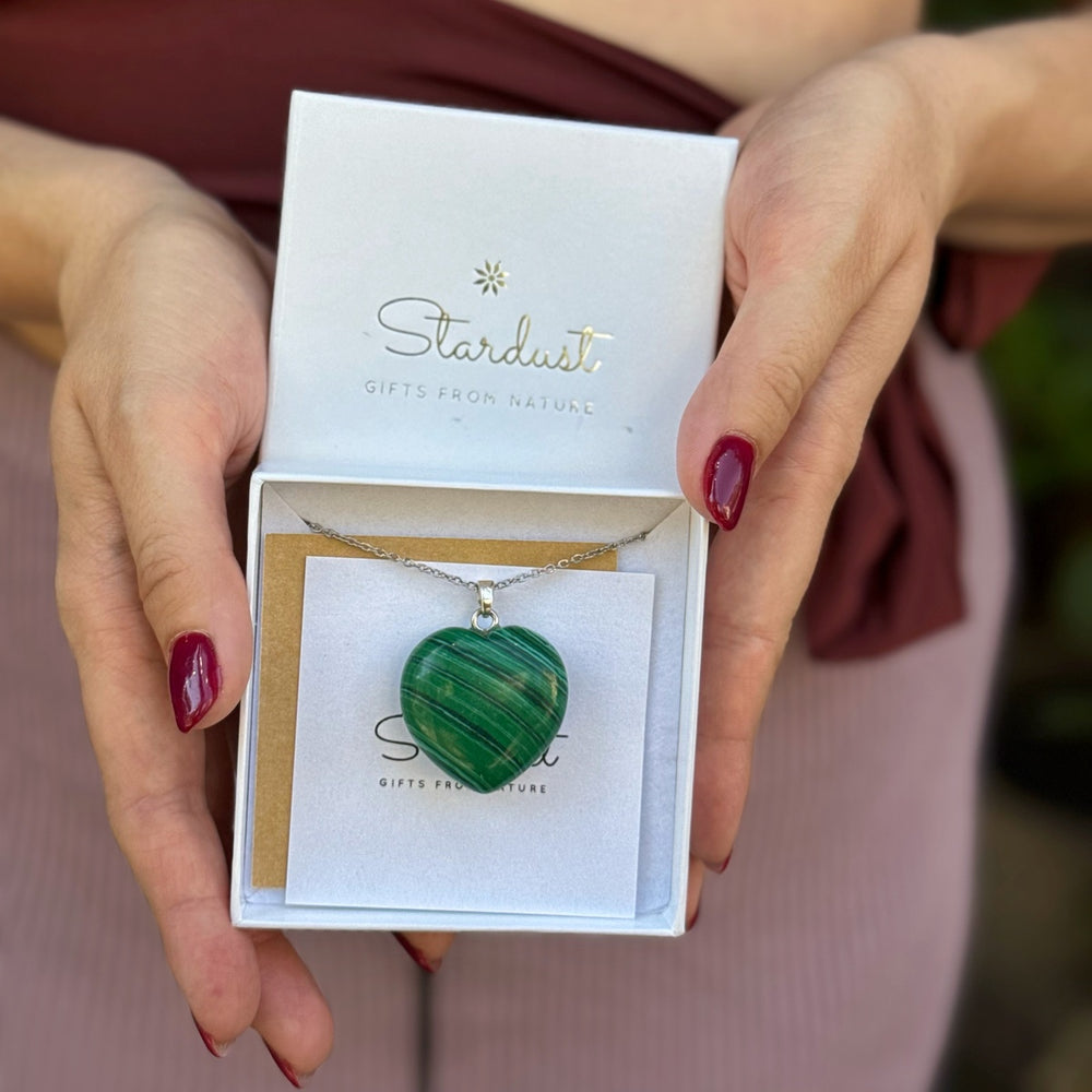 Large Malachite Heart Pendant Necklace | Silver