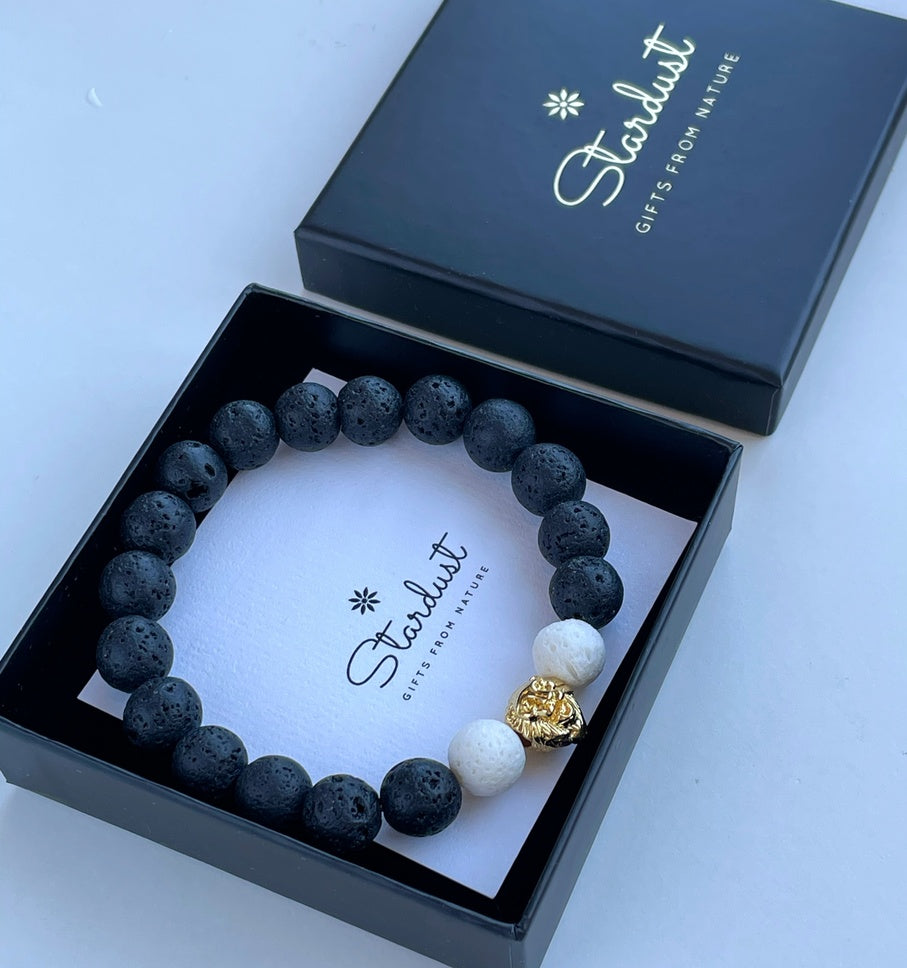 Luxury lava stone lion head bracelet