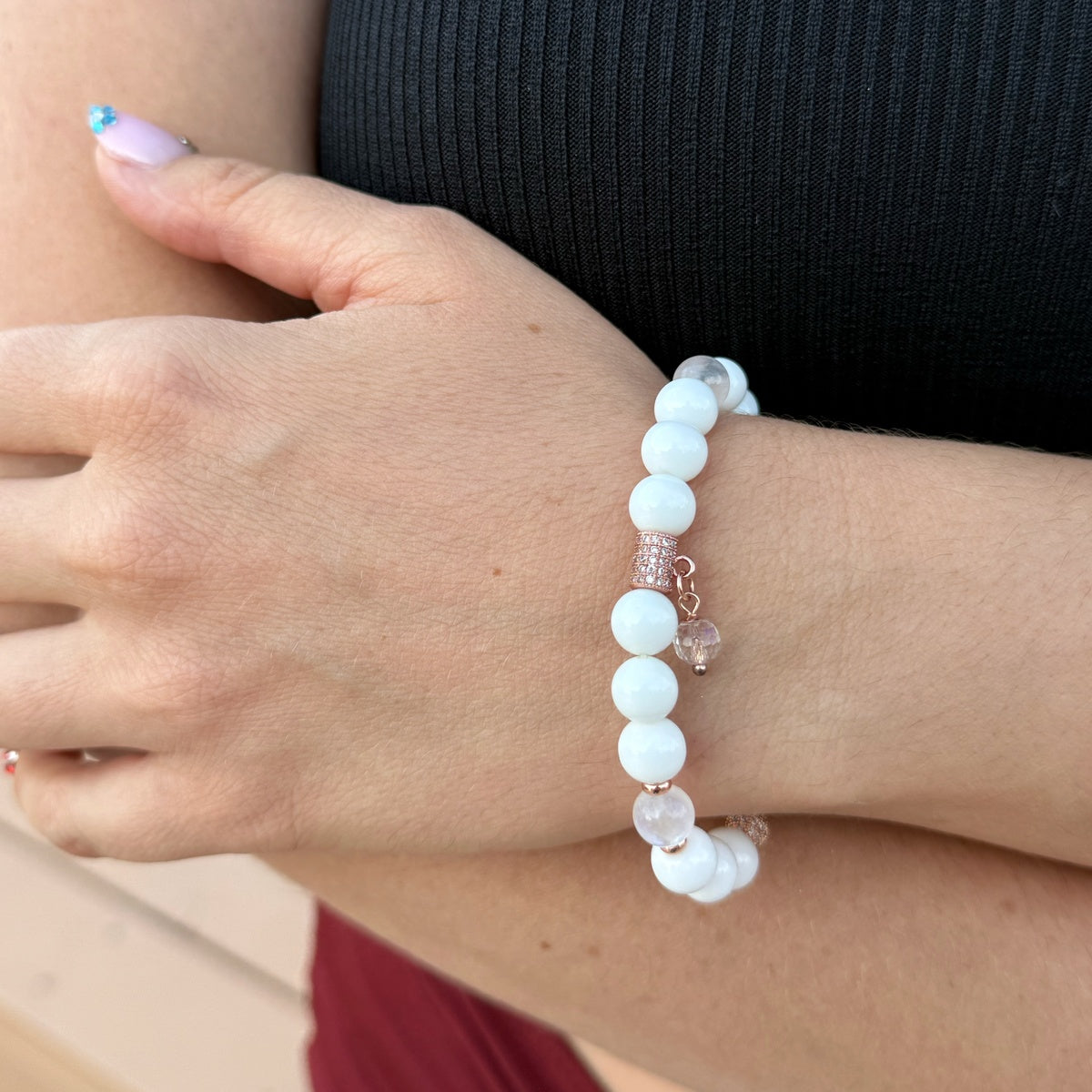 "Touch of luxury" White Agate bracelet with Aqua Aura Quartz