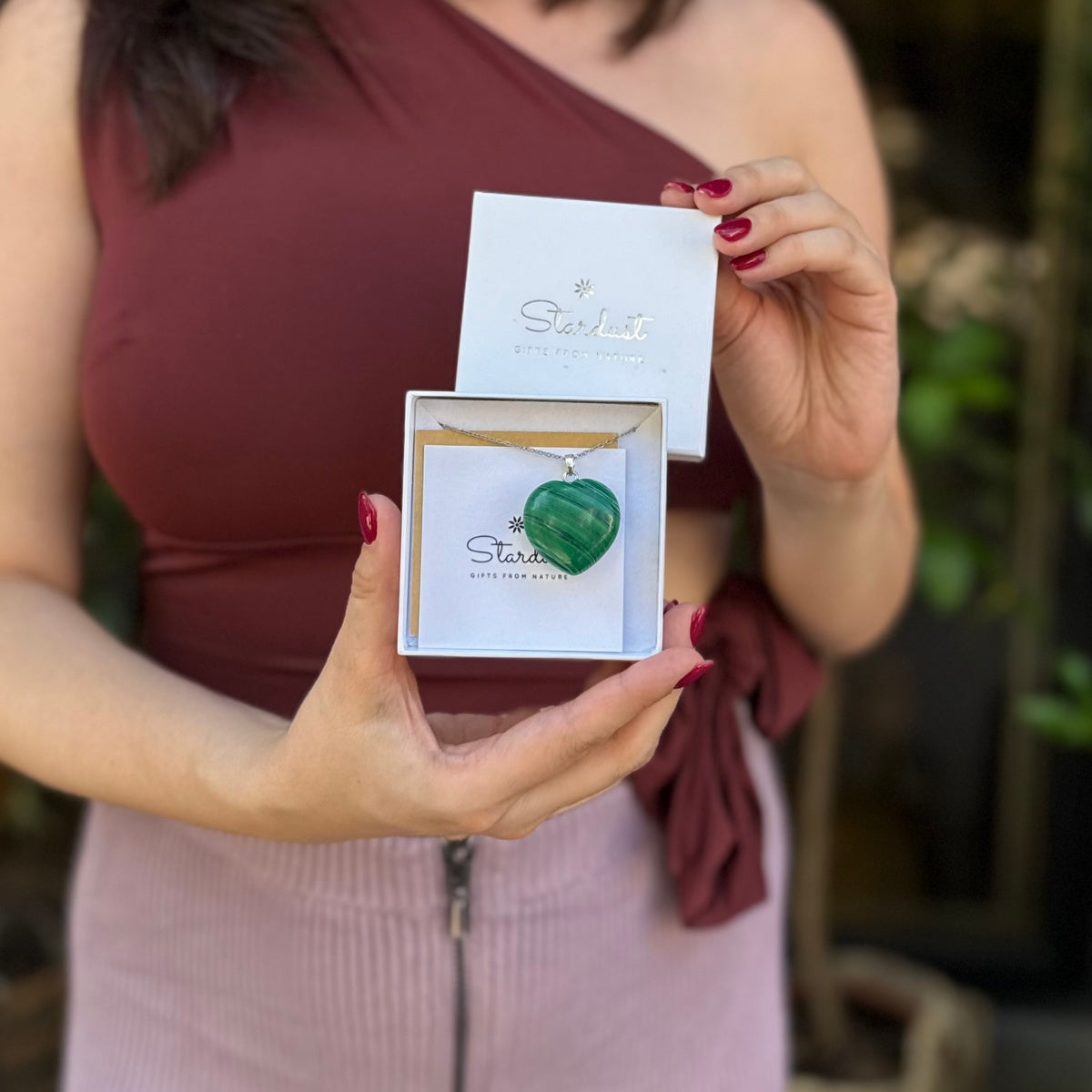 Large Malachite Heart Pendant Necklace | Silver