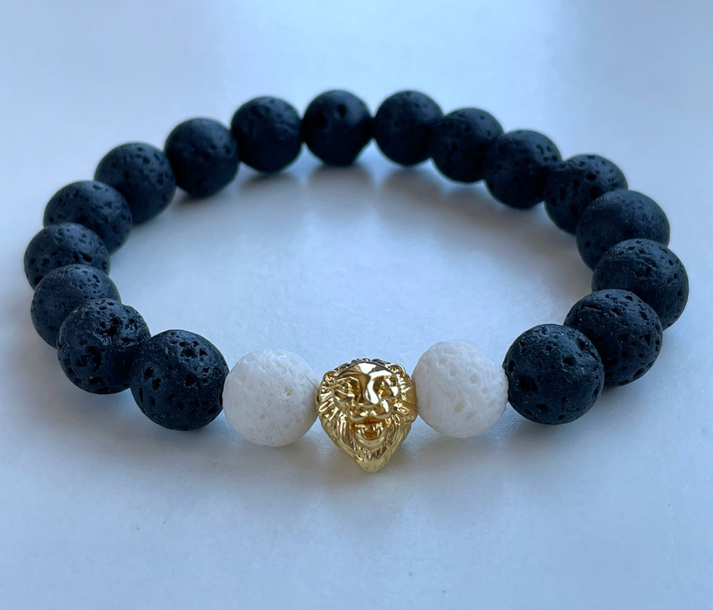 Luxury lava stone lion head bracelet