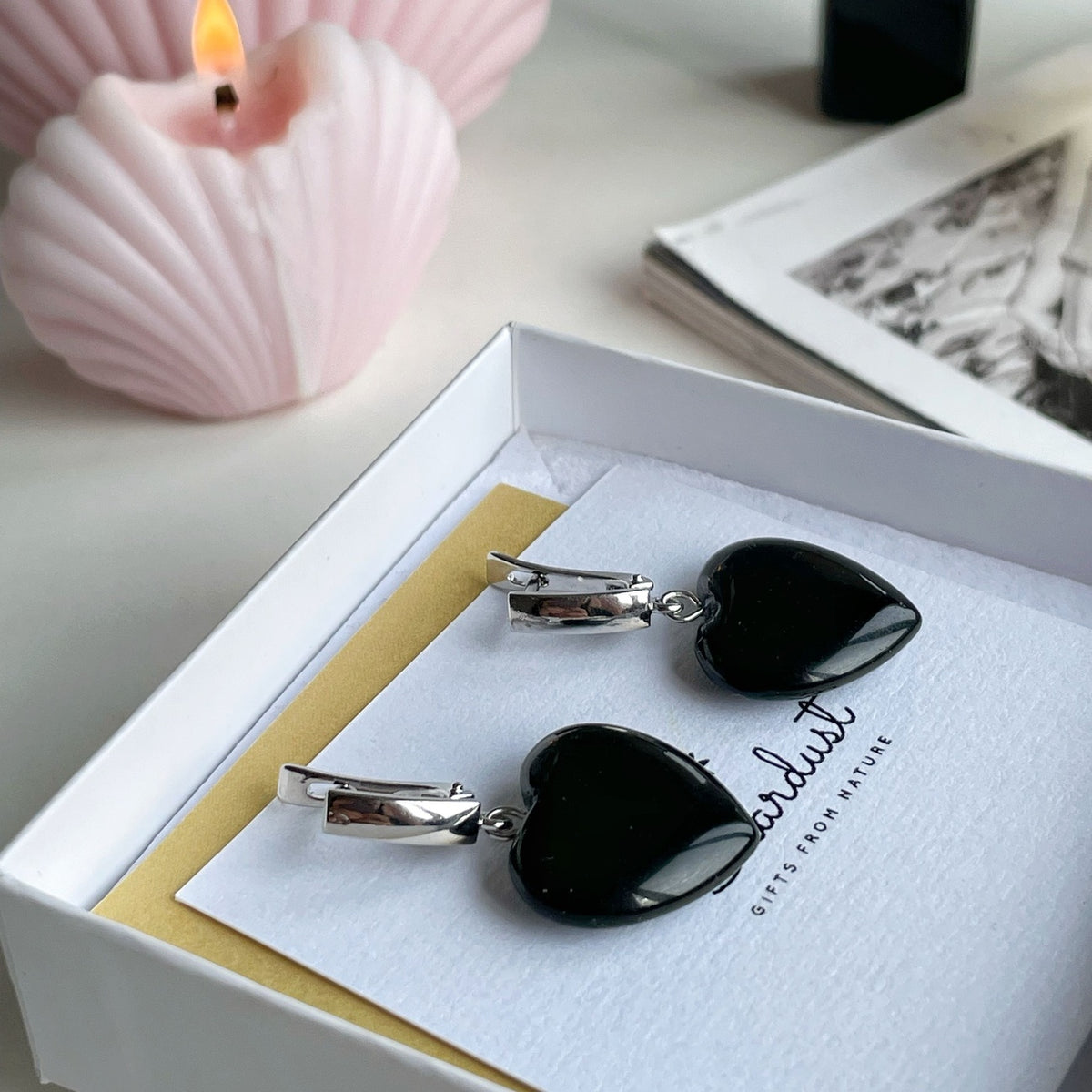 Black Obsidian heart earrings