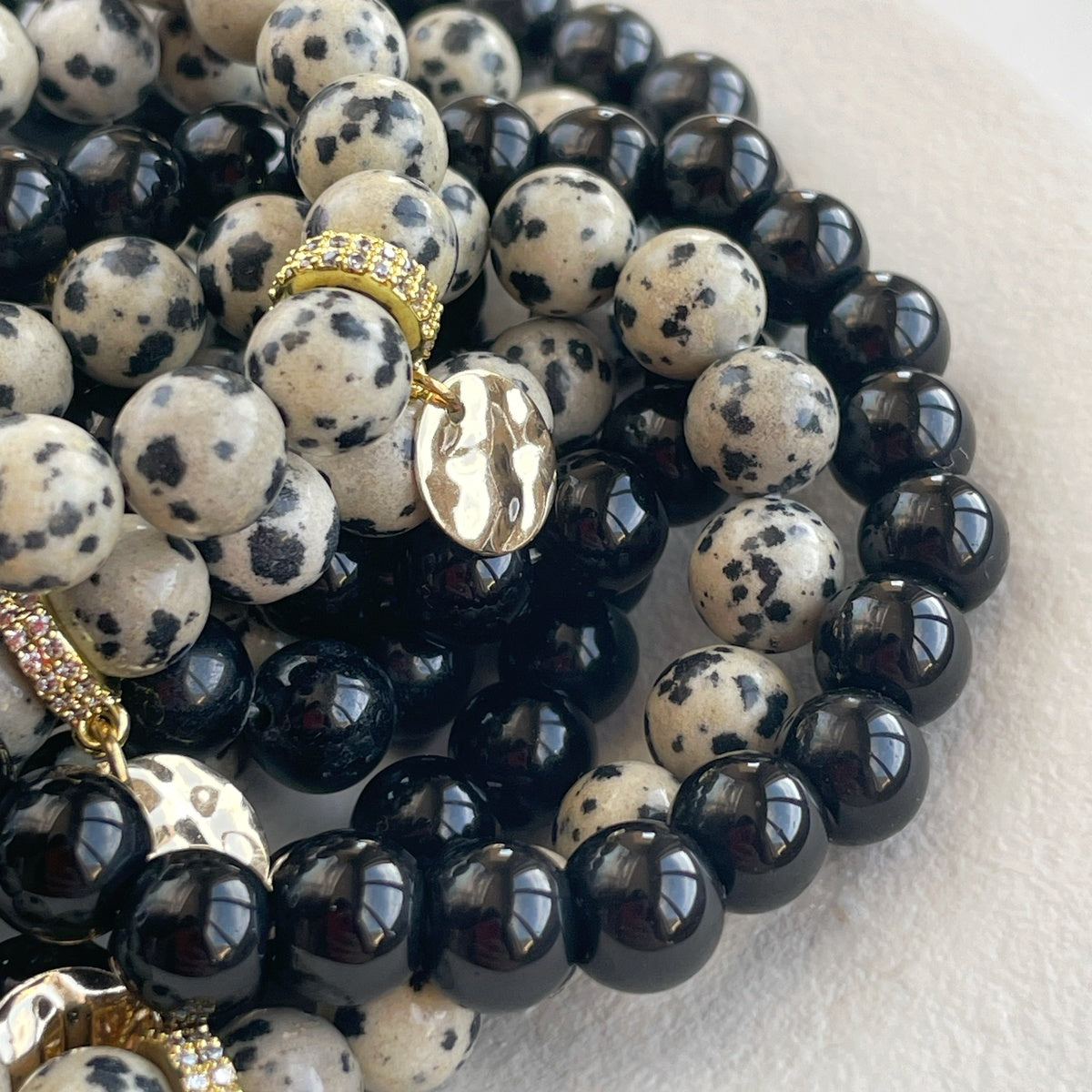 Women’s Dalmatian Jasper & Black Onyx Bracelet Set