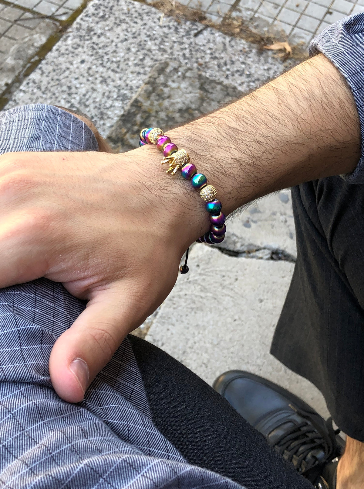 NEO CHROME | Men’s Iridescent Blue & Pink Zircon Bracelet