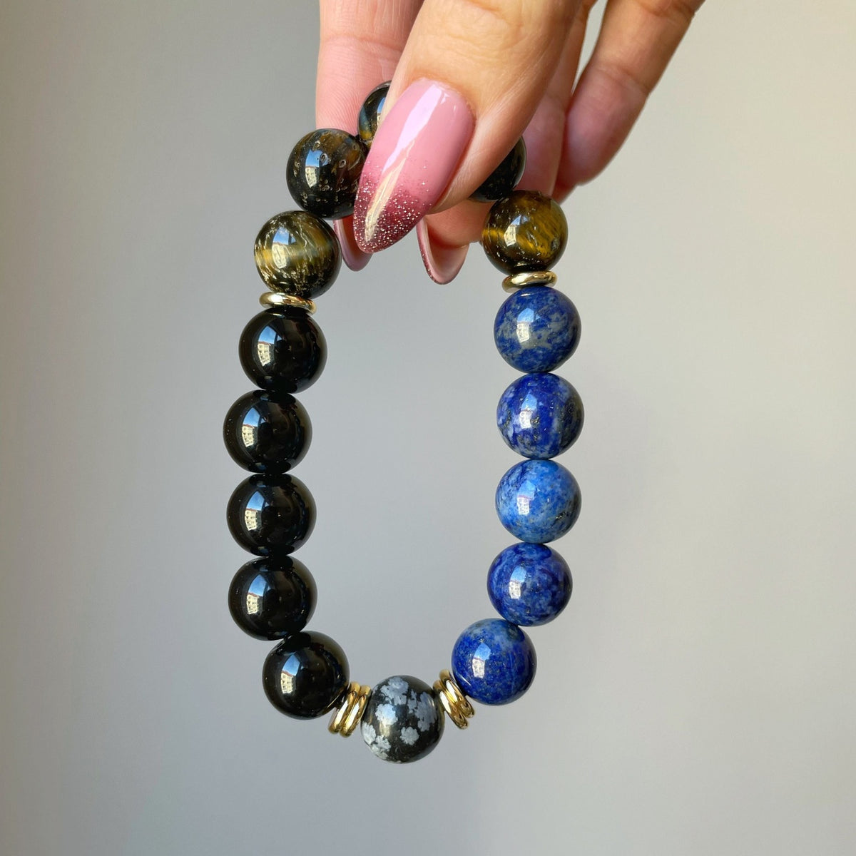 Men’s Lapis Lazuli & Tiger Eye Bracelet | 18K Gold Accents