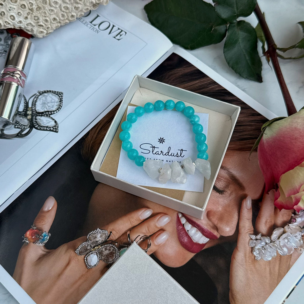 Blue Agate & Raw Clear Quartz Bracelet